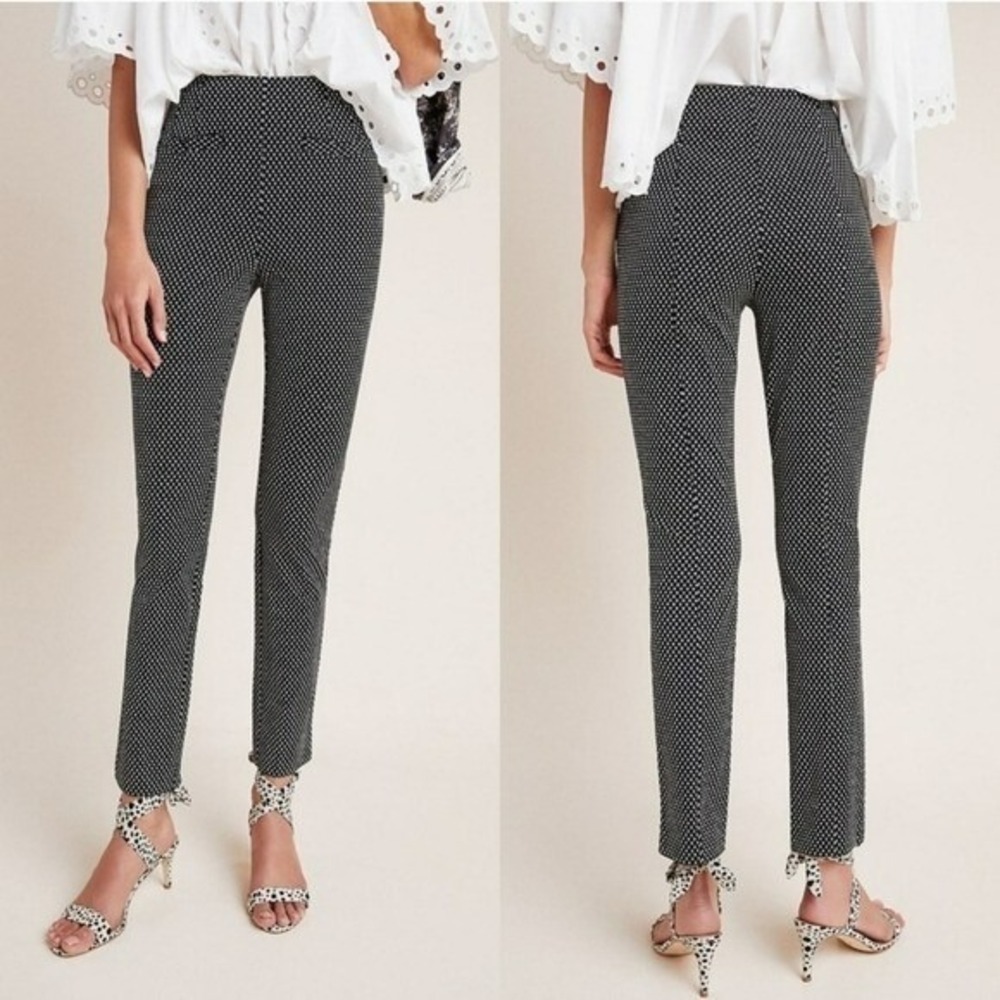 Anthropologie NEW The Essential Slim Black Dot Trouser Pants Womens SZ 14 Career - Picture 3 of 11